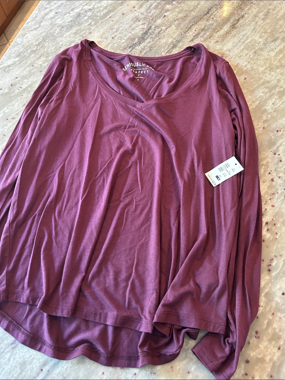 Aeropostale Women's Long Sleeve V-Neck Top - Plum
